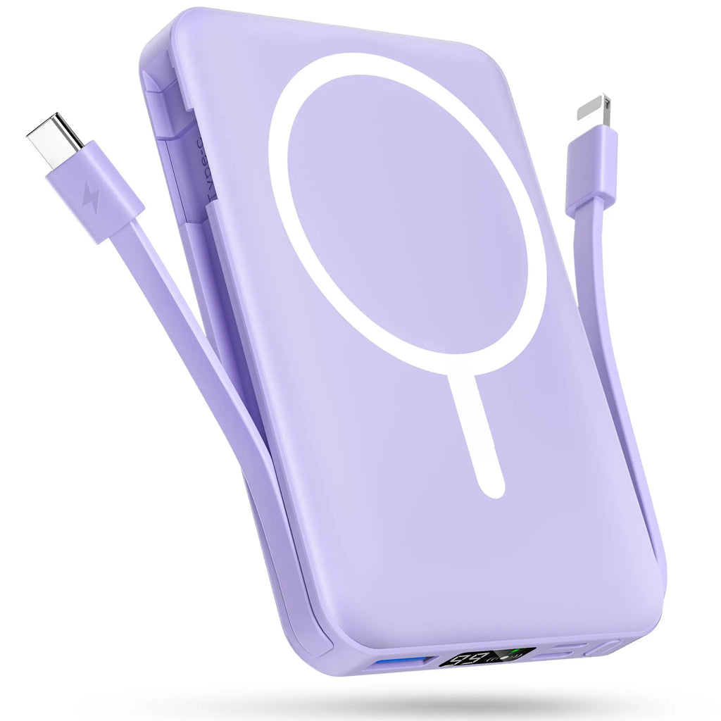 10000mAh Magnetic MagSafe Power Bank, Wireless Charger with LED Display, Dual USB-C & Lightning Cables, USB Output, Portable Mobile Device Accessories for iPhone 17/16/15/14/13/12 Series