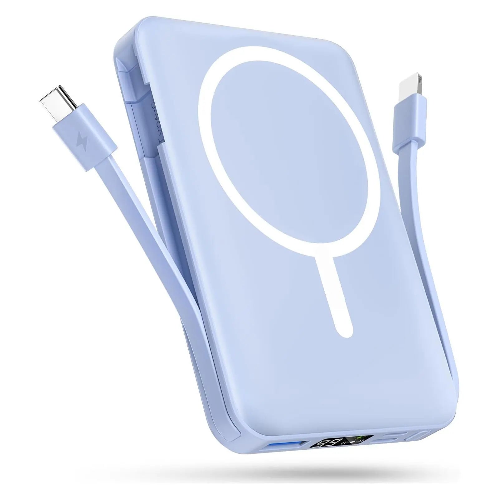 10000mAh Magnetic MagSafe Power Bank, Wireless Charger with LED Display, Dual USB-C & Lightning Cables, USB Output, Portable Mobile Device Accessories for iPhone 17/16/15/14/13/12 Series