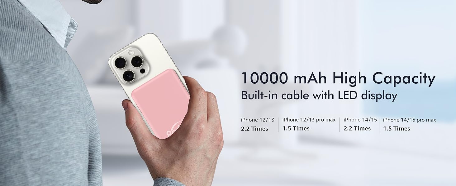 10000mAh Magnetic MagSafe Power Bank, Wireless Charger with LED Display, Dual USB-C & Lightning Cables, USB Output, Portable Mobile Device Accessories for iPhone 17/16/15/14/13/12 Series