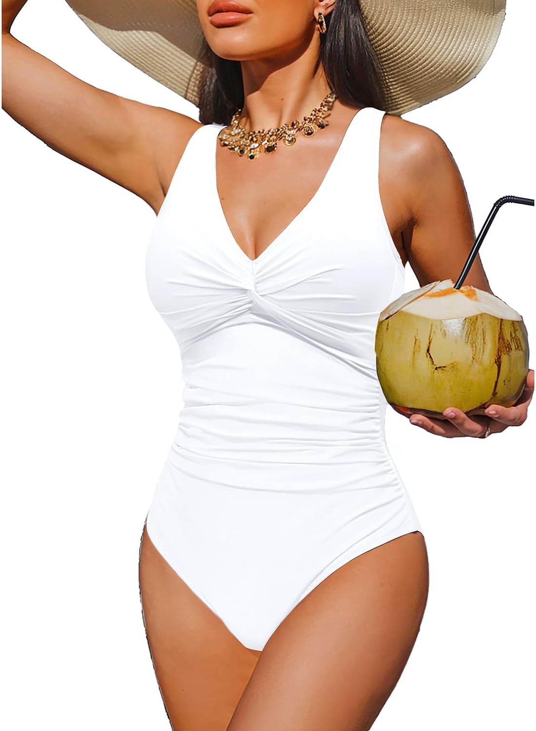 Women Tummy Control One Piece Swimsuit - Push Up Bathing Suit Full Coverage Slimming Swimwear