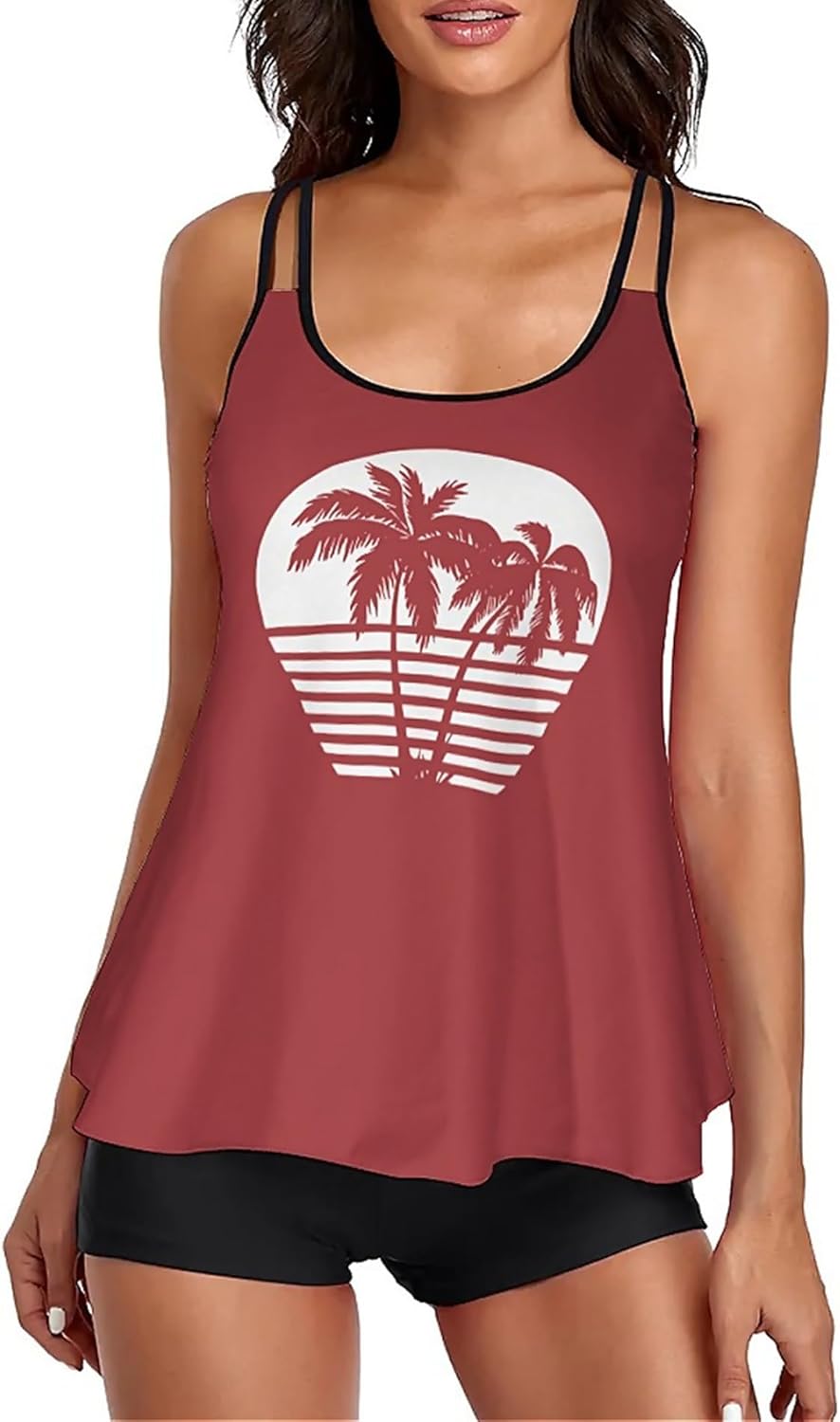 2026 Women Two Piece Tankini Swimsuit Tummy Control Plus Size Long Torso Top and High Waisted Boyshorts Bathing Suits
