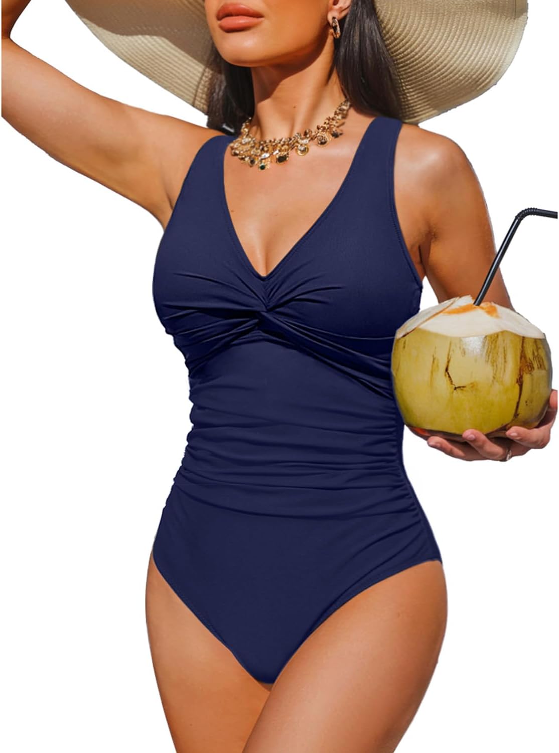 Women Tummy Control One Piece Swimsuit - Push Up Bathing Suit Full Coverage Slimming Swimwear