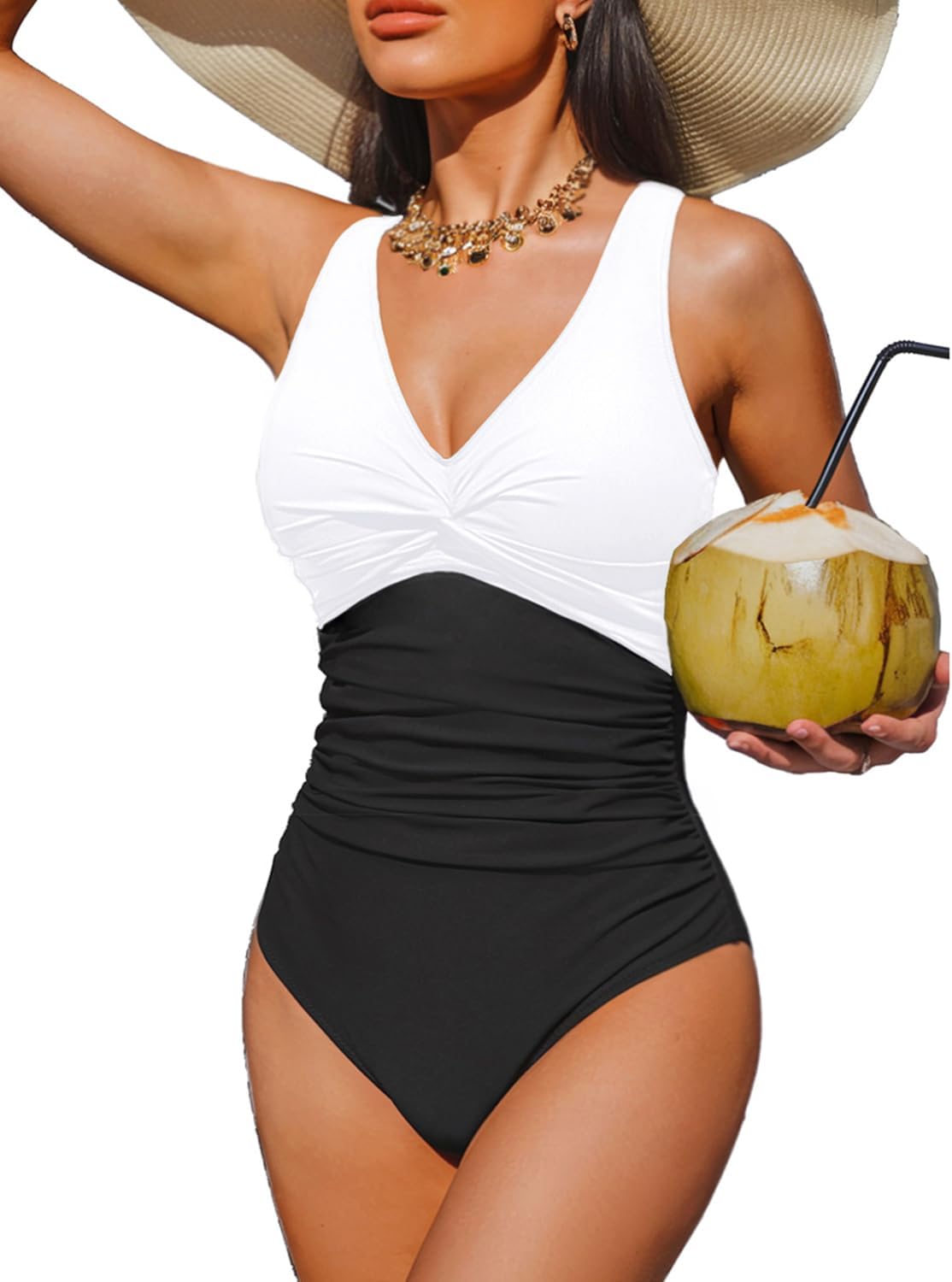 Women Tummy Control One Piece Swimsuit - Push Up Bathing Suit Full Coverage Slimming Swimwear