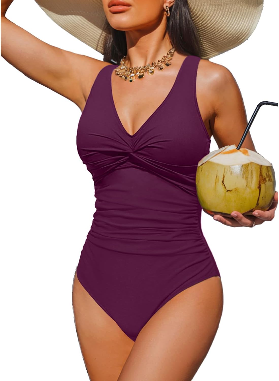 Women Tummy Control One Piece Swimsuit - Push Up Bathing Suit Full Coverage Slimming Swimwear
