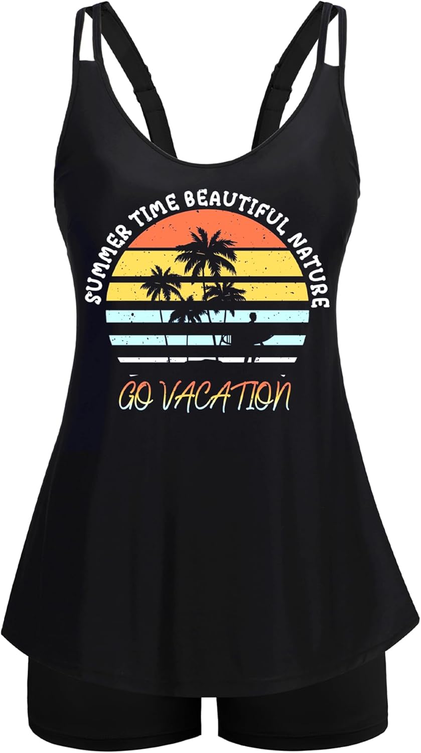 Swimsuits for Women Tummy Control Two Piece Bathing Suits Flowy Swim Tops with Boy Shorts