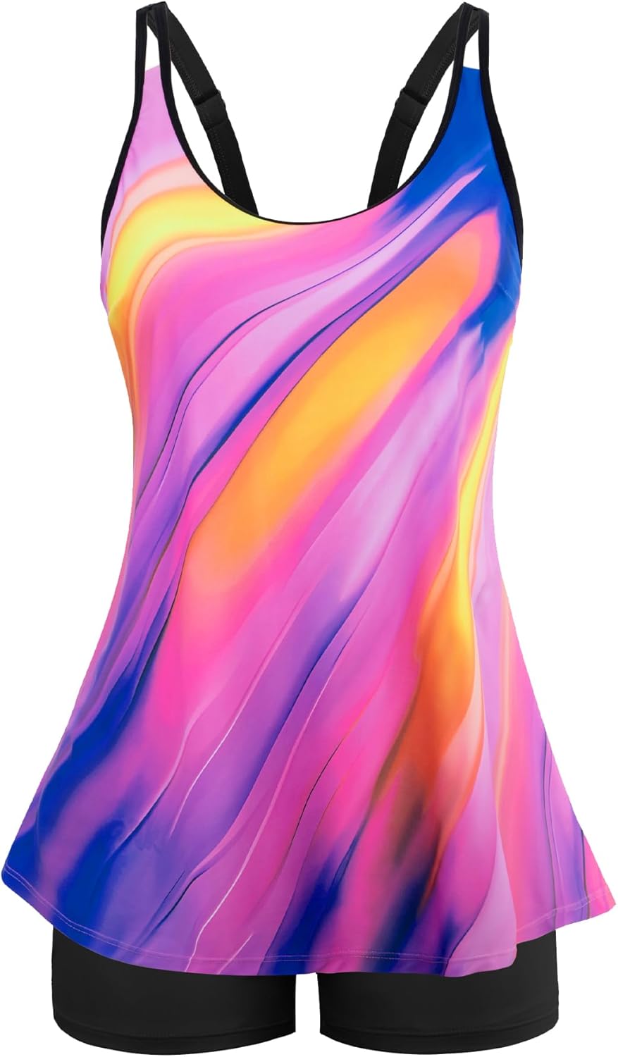 Swimsuits for Women Tummy Control Two Piece Bathing Suits Flowy Swim Tops with Boy Shorts