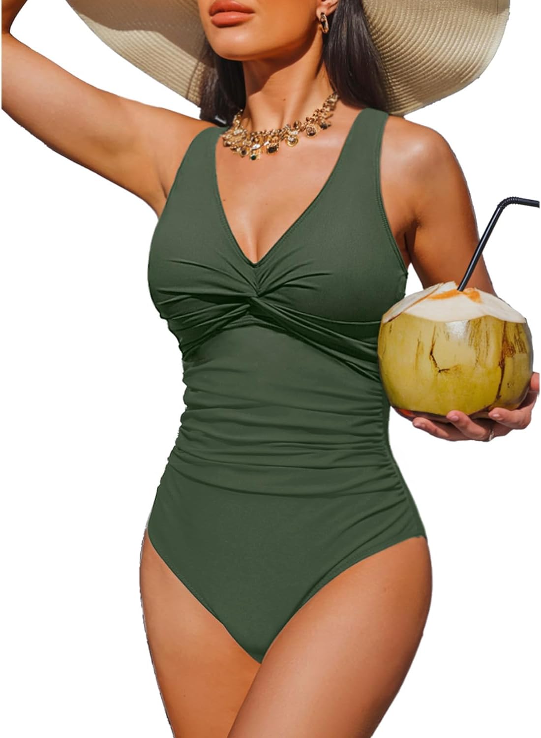 Women Tummy Control One Piece Swimsuit - Push Up Bathing Suit Full Coverage Slimming Swimwear