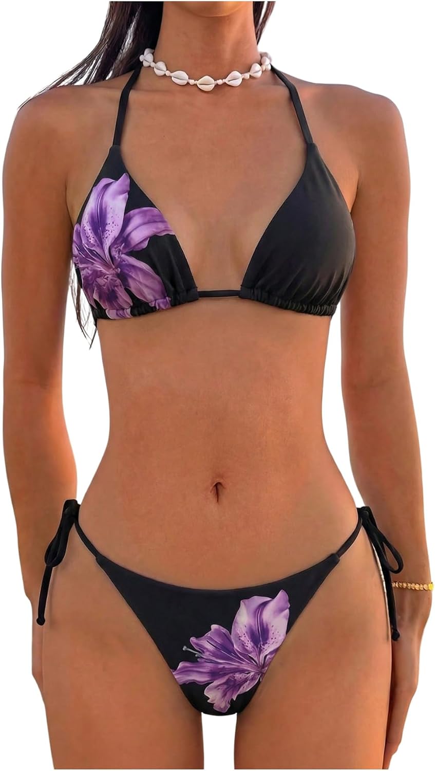 Women's Polka Dots Triangle Thong Bikini Sets Floral Cute Bathing Suit Swimsuits
