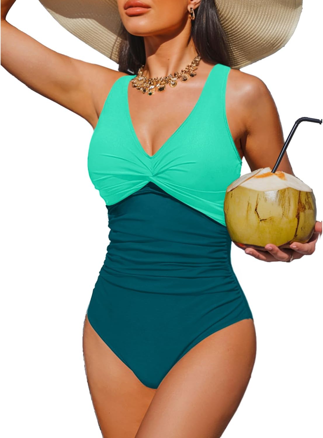 Women Tummy Control One Piece Swimsuit - Push Up Bathing Suit Full Coverage Slimming Swimwear