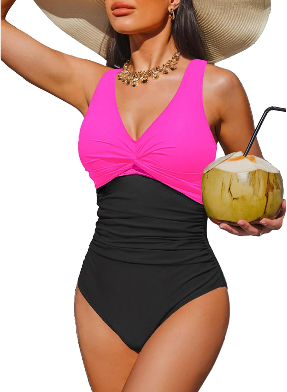 Women Tummy Control One Piece Swimsuit - Push Up Bathing Suit Full Coverage Slimming Swimwear