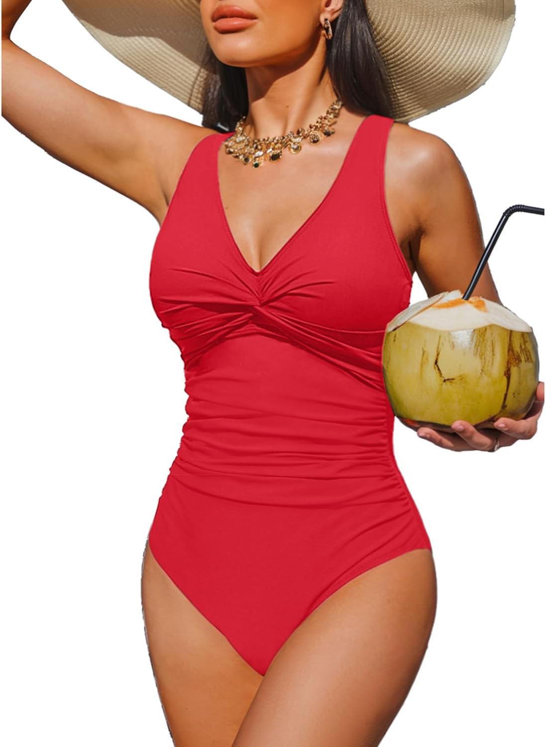 Women Tummy Control One Piece Swimsuit - Push Up Bathing Suit Full Coverage Slimming Swimwear