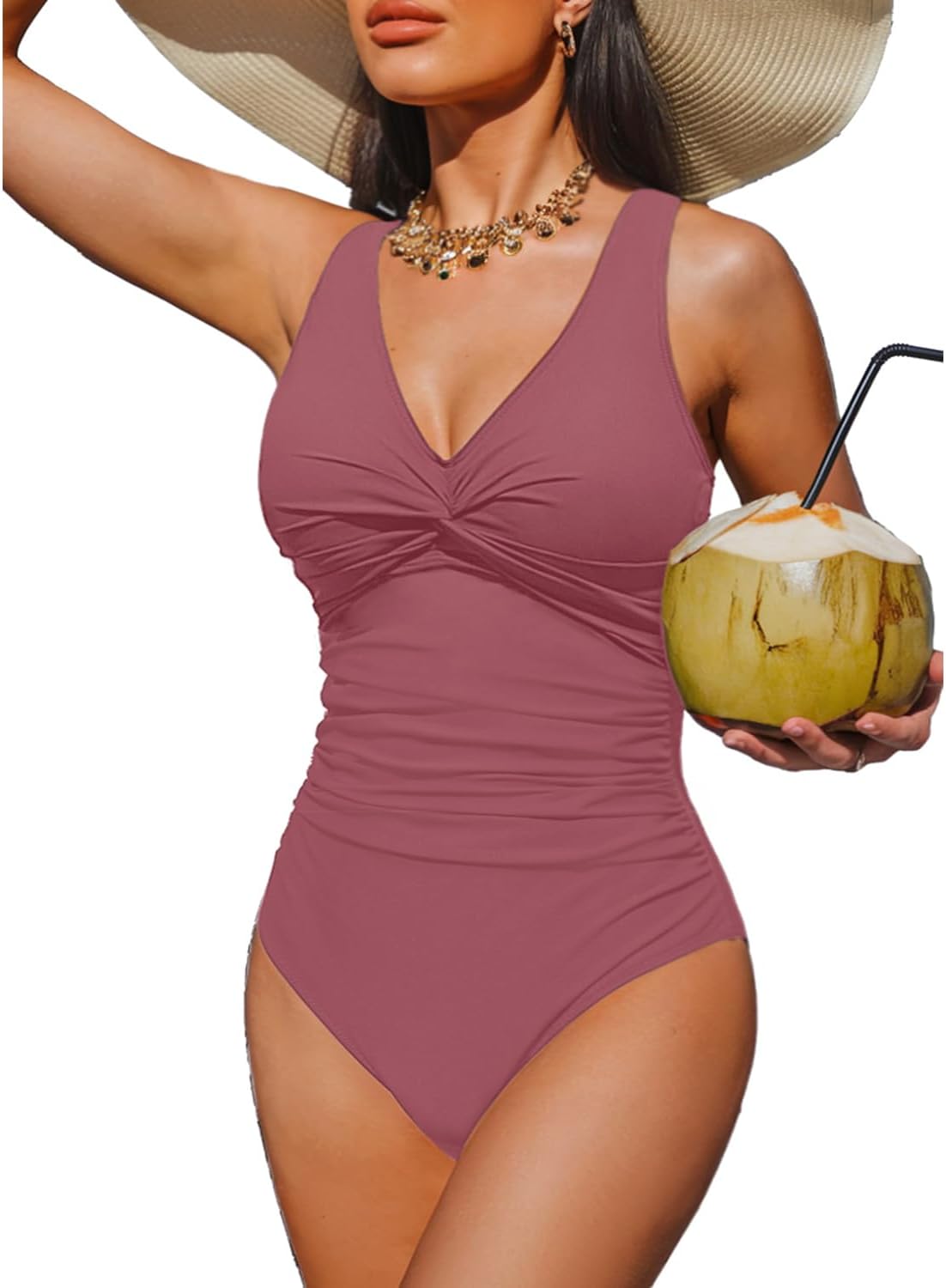 Women Tummy Control One Piece Swimsuit - Push Up Bathing Suit Full Coverage Slimming Swimwear