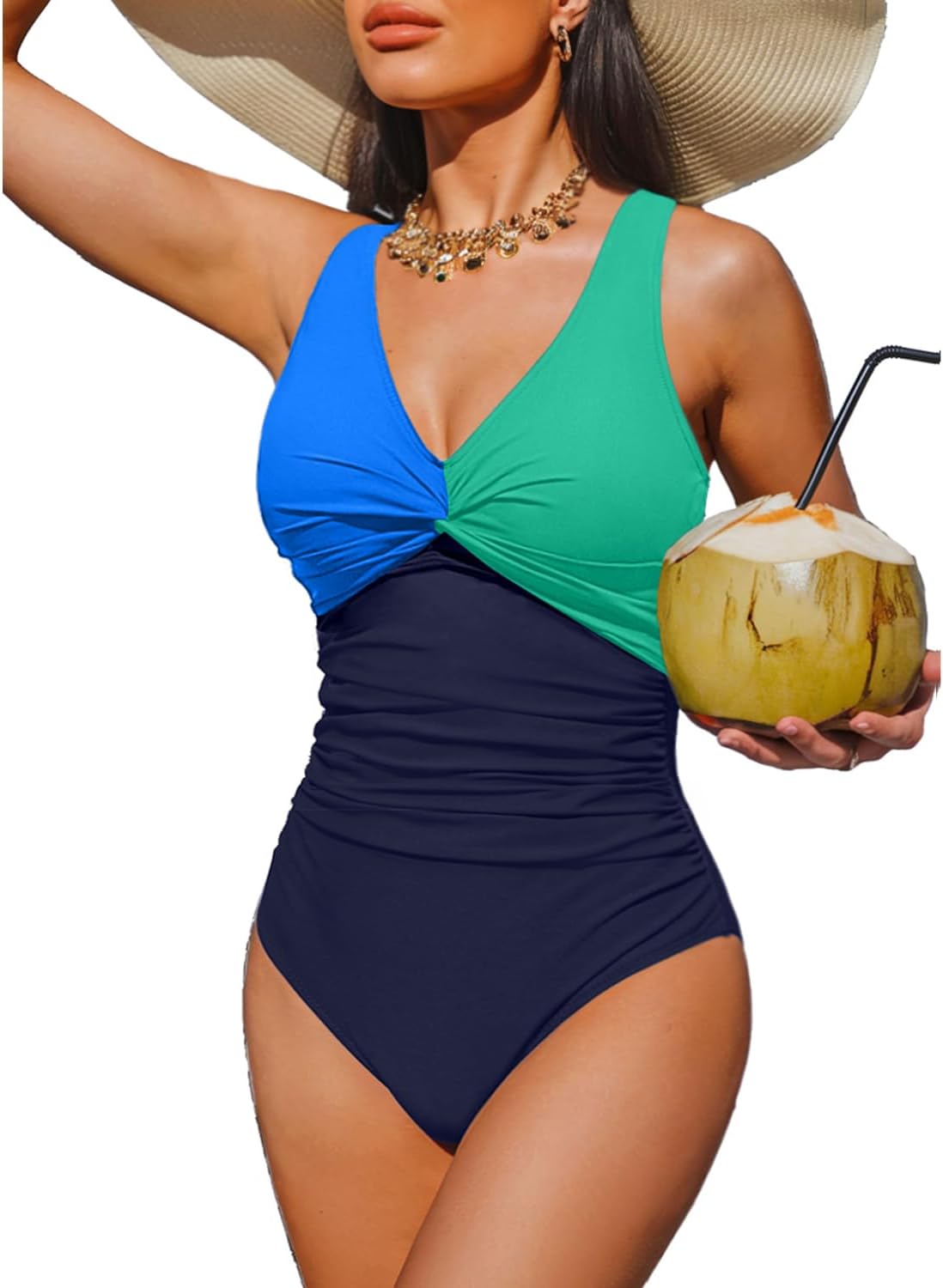 Women Tummy Control One Piece Swimsuit - Push Up Bathing Suit Full Coverage Slimming Swimwear