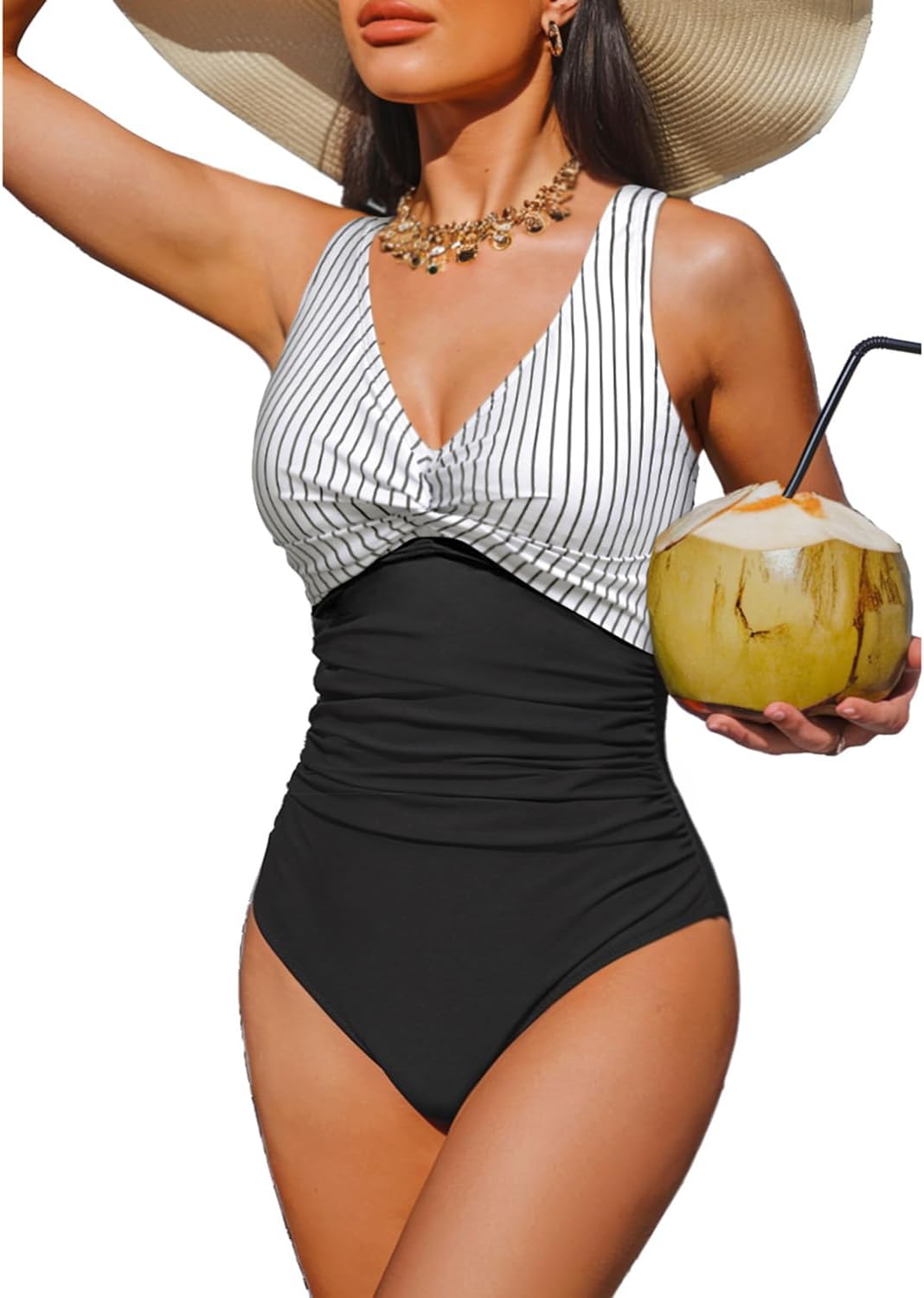 Women Tummy Control One Piece Swimsuit - Push Up Bathing Suit Full Coverage Slimming Swimwear