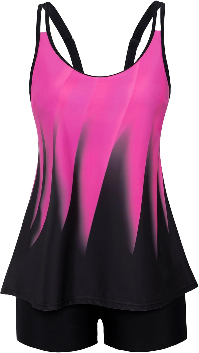 Swimsuits for Women Tummy Control Two Piece Bathing Suits Flowy Swim Tops with Boy Shorts