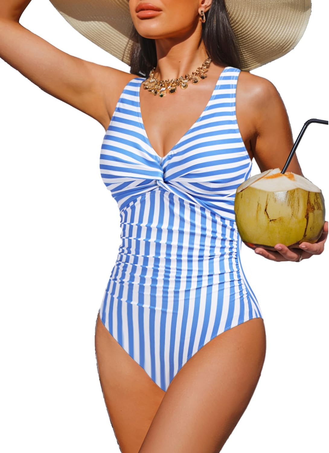 Women Tummy Control One Piece Swimsuit - Push Up Bathing Suit Full Coverage Slimming Swimwear