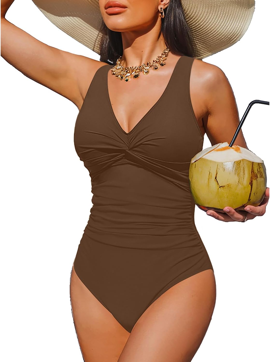 Women Tummy Control One Piece Swimsuit - Push Up Bathing Suit Full Coverage Slimming Swimwear