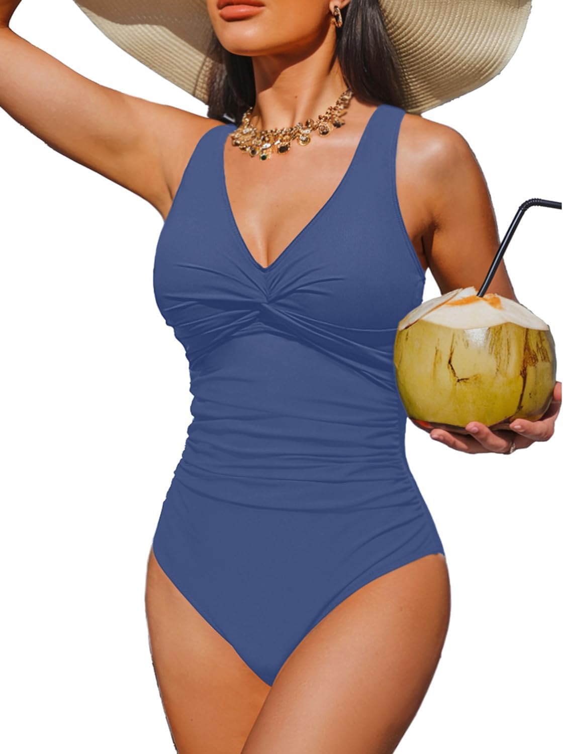 Women Tummy Control One Piece Swimsuit - Push Up Bathing Suit Full Coverage Slimming Swimwear