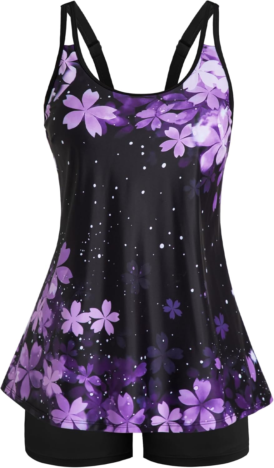 Swimsuits for Women Tummy Control Two Piece Bathing Suits Flowy Swim Tops with Boy Shorts
