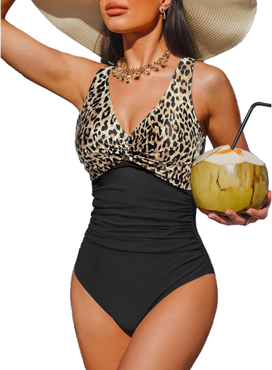 Women Tummy Control One Piece Swimsuit - Push Up Bathing Suit Full Coverage Slimming Swimwear