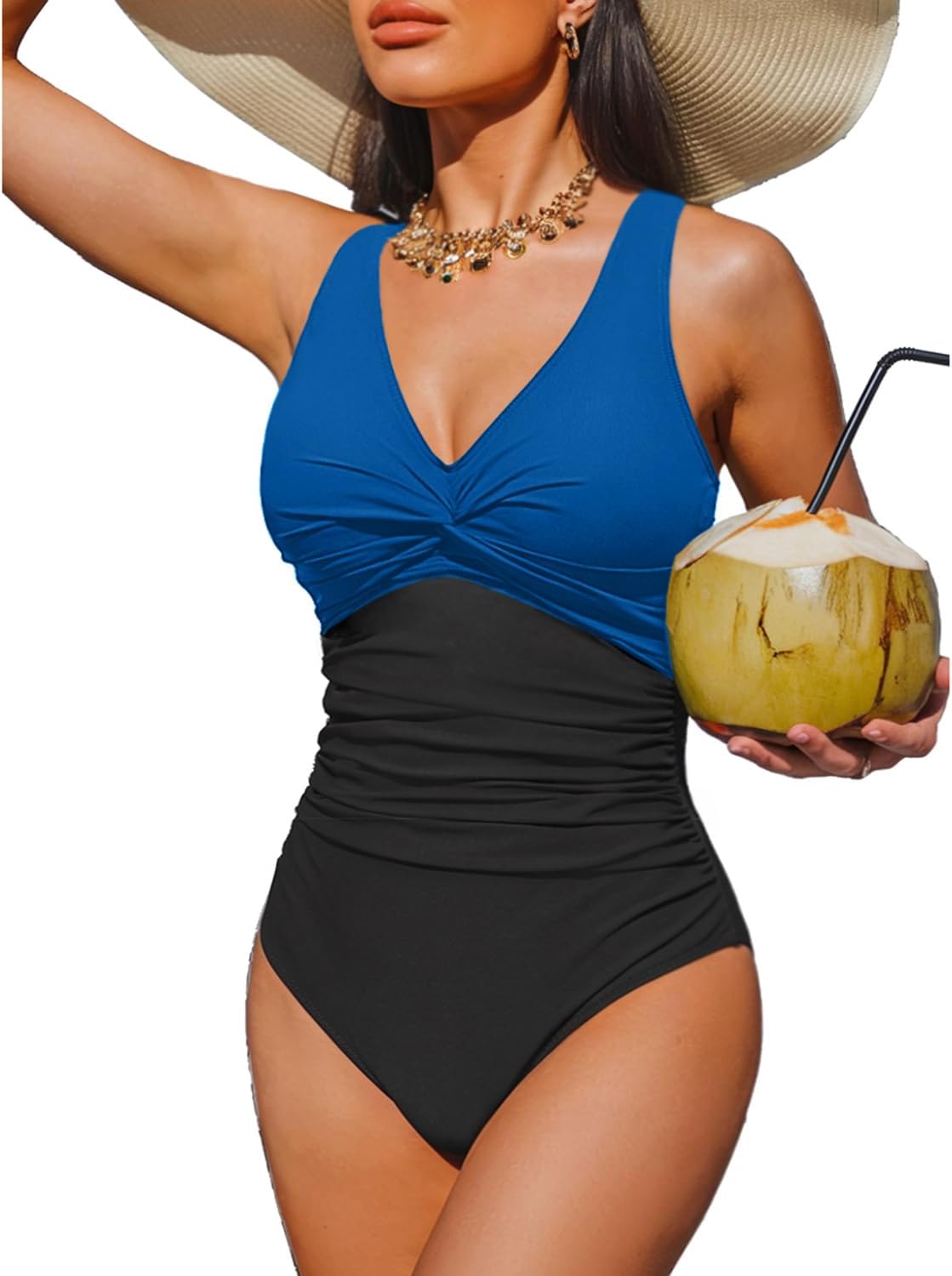 Women Tummy Control One Piece Swimsuit - Push Up Bathing Suit Full Coverage Slimming Swimwear