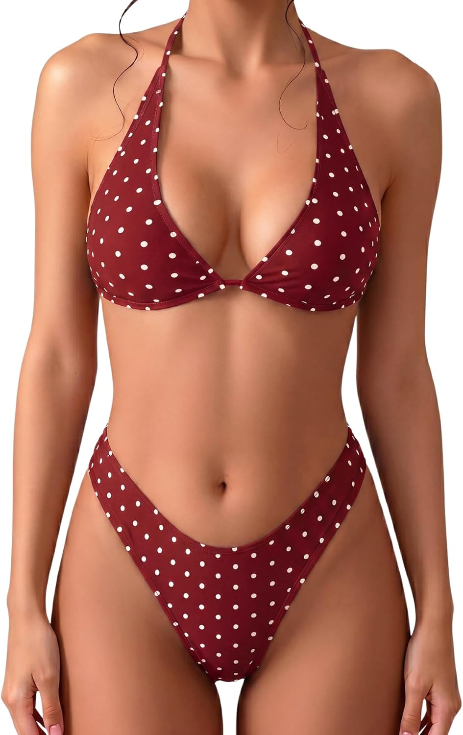 Women's Polka Dots Triangle Thong Bikini Sets Floral Cute Bathing Suit Swimsuits