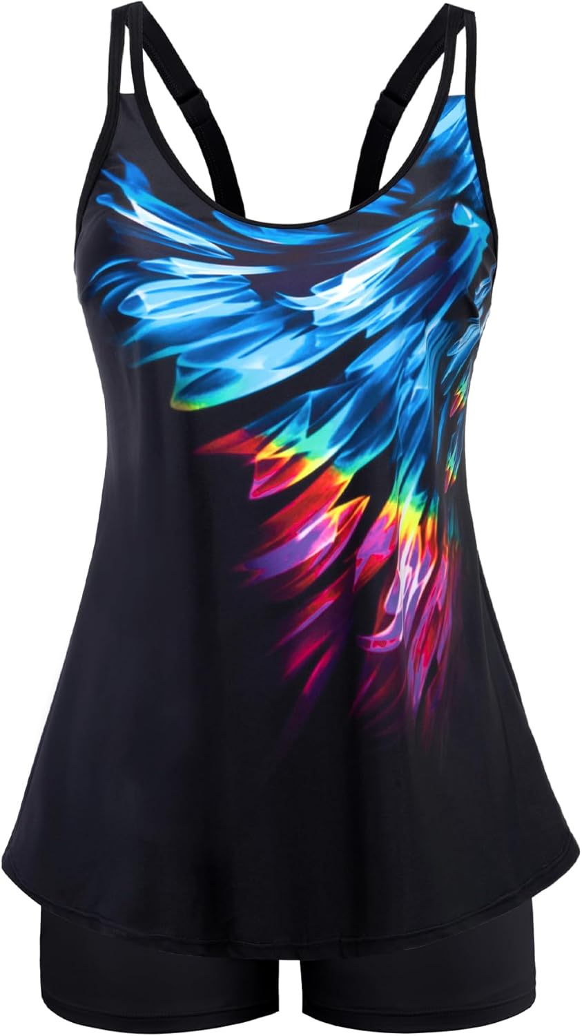Swimsuits for Women Tummy Control Two Piece Bathing Suits Flowy Swim Tops with Boy Shorts