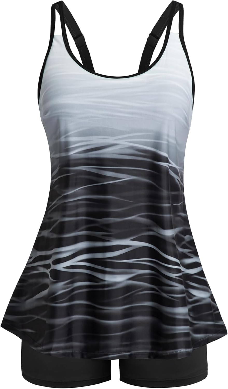 Swimsuits for Women Tummy Control Two Piece Bathing Suits Flowy Swim Tops with Boy Shorts