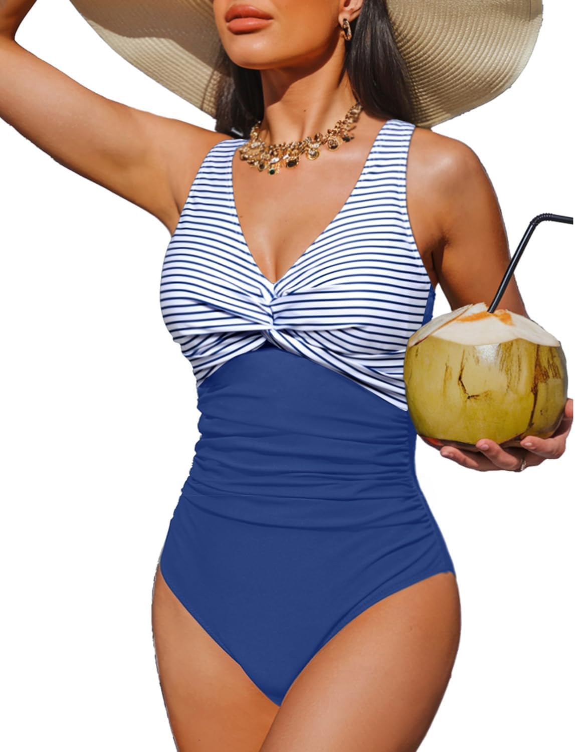 Women Tummy Control One Piece Swimsuit - Push Up Bathing Suit Full Coverage Slimming Swimwear