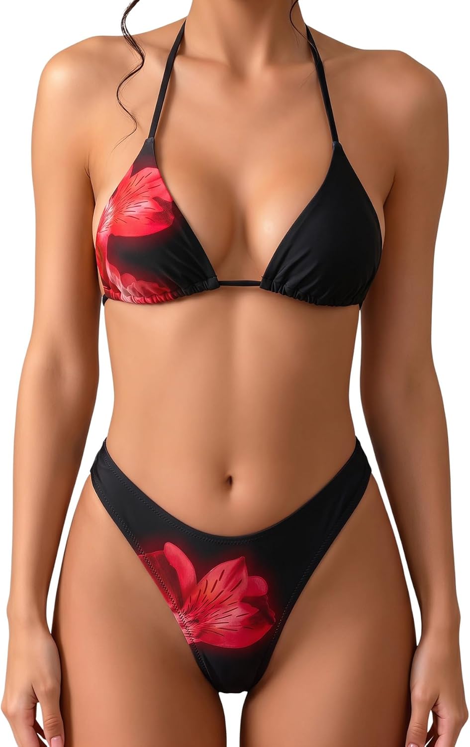Women's Polka Dots Triangle Thong Bikini Sets Floral Cute Bathing Suit Swimsuits