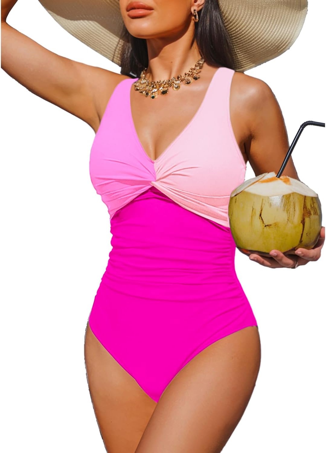 Women Tummy Control One Piece Swimsuit - Push Up Bathing Suit Full Coverage Slimming Swimwear