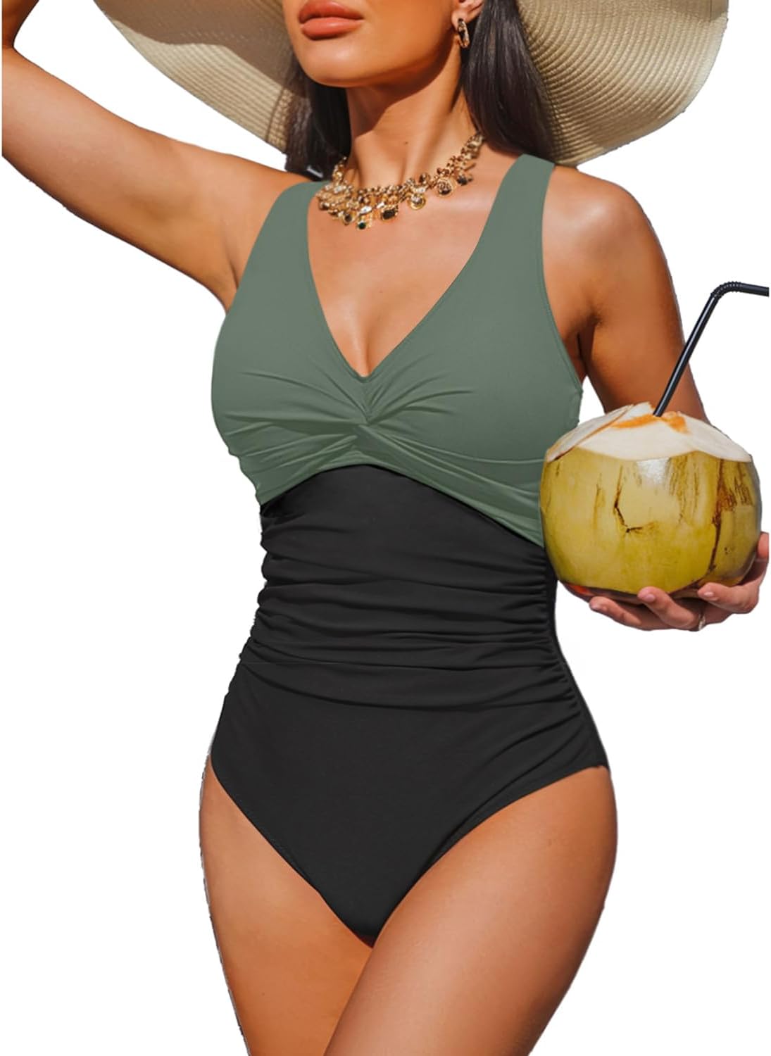 Women Tummy Control One Piece Swimsuit - Push Up Bathing Suit Full Coverage Slimming Swimwear