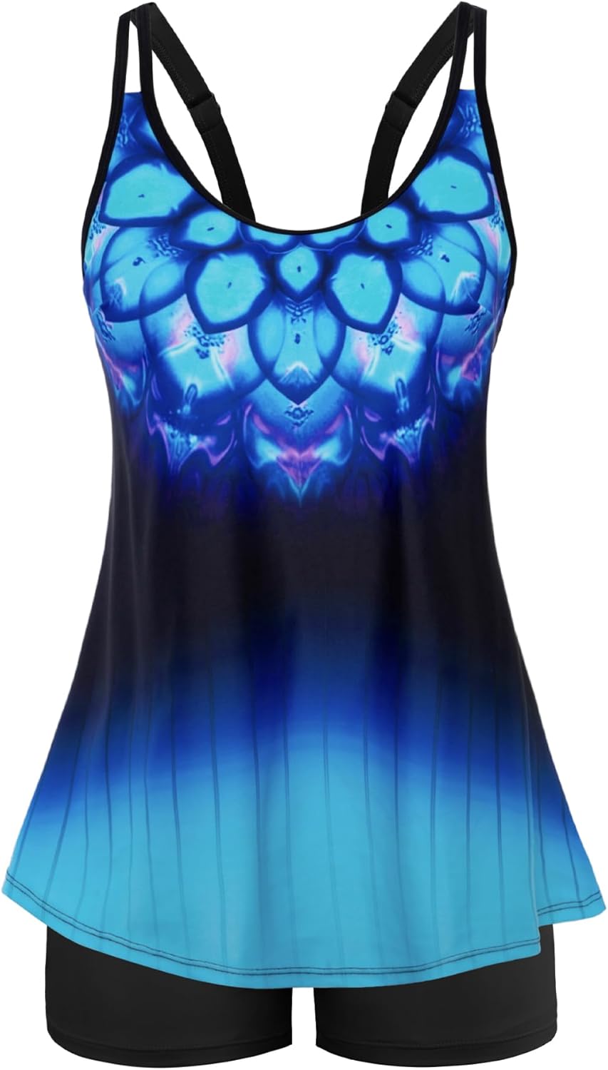 Swimsuits for Women Tummy Control Two Piece Bathing Suits Flowy Swim Tops with Boy Shorts
