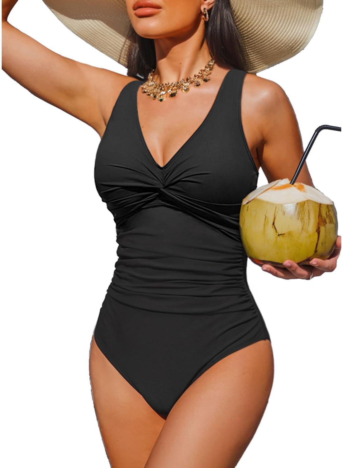 Women Tummy Control One Piece Swimsuit - Push Up Bathing Suit Full Coverage Slimming Swimwear