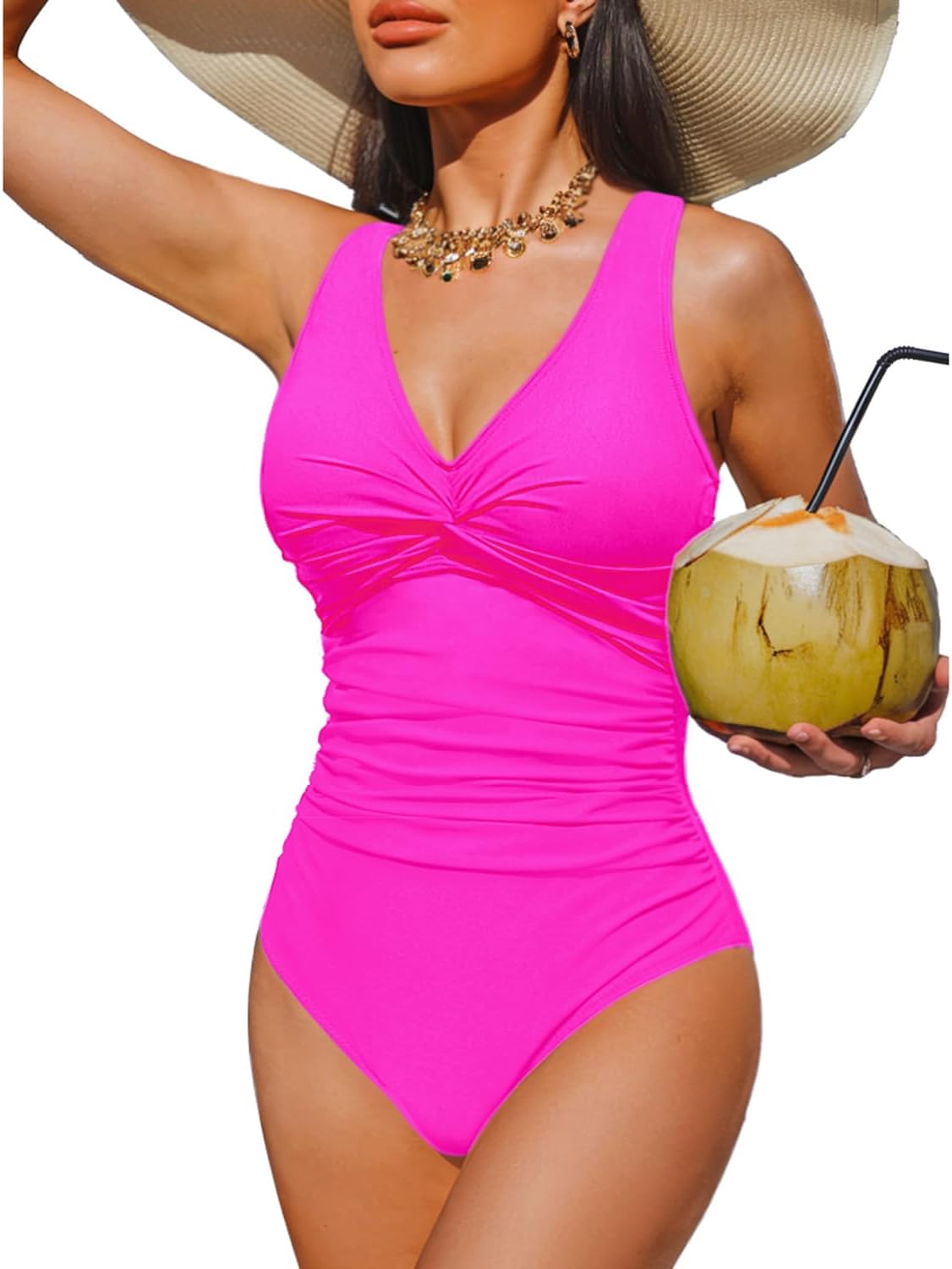 Women Tummy Control One Piece Swimsuit - Push Up Bathing Suit Full Coverage Slimming Swimwear