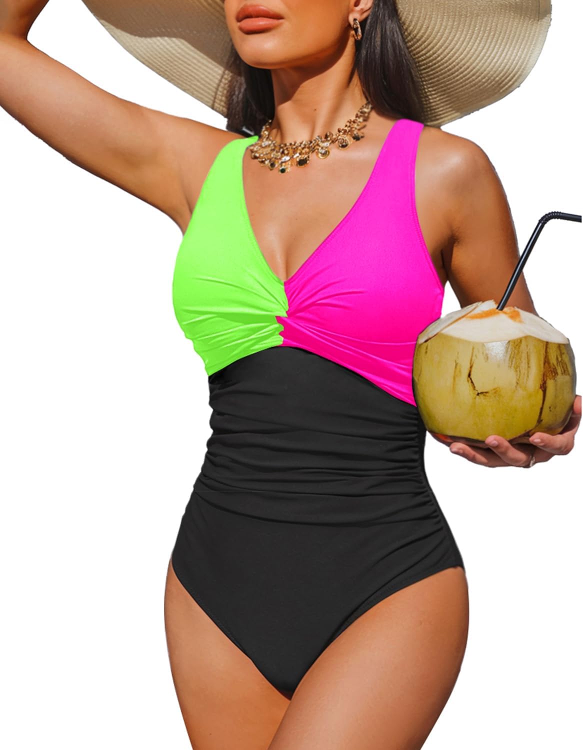 Women Tummy Control One Piece Swimsuit - Push Up Bathing Suit Full Coverage Slimming Swimwear