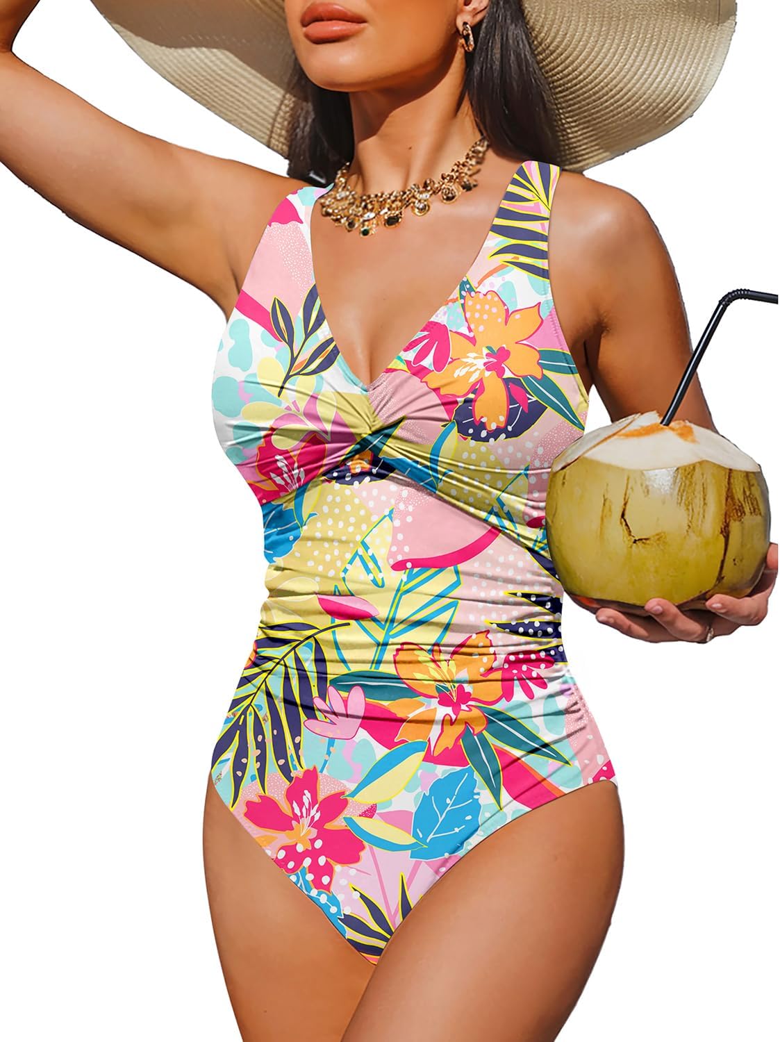 Women Tummy Control One Piece Swimsuit - Push Up Bathing Suit Full Coverage Slimming Swimwear