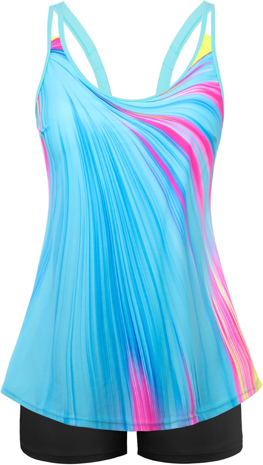 Swimsuits for Women Tummy Control Two Piece Bathing Suits Flowy Swim Tops with Boy Shorts