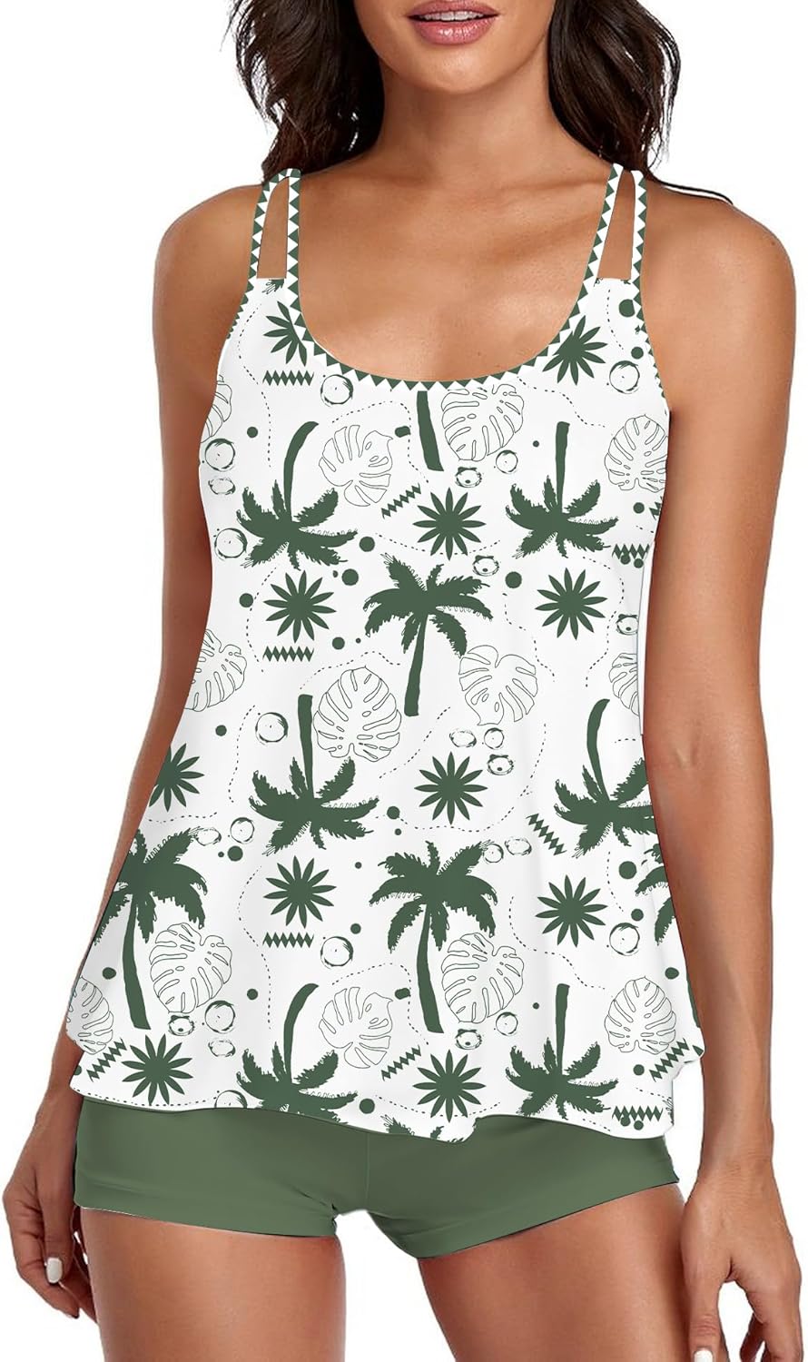 2026 Women Two Piece Tankini Swimsuit Tummy Control Plus Size Long Torso Top and High Waisted Boyshorts Bathing Suits