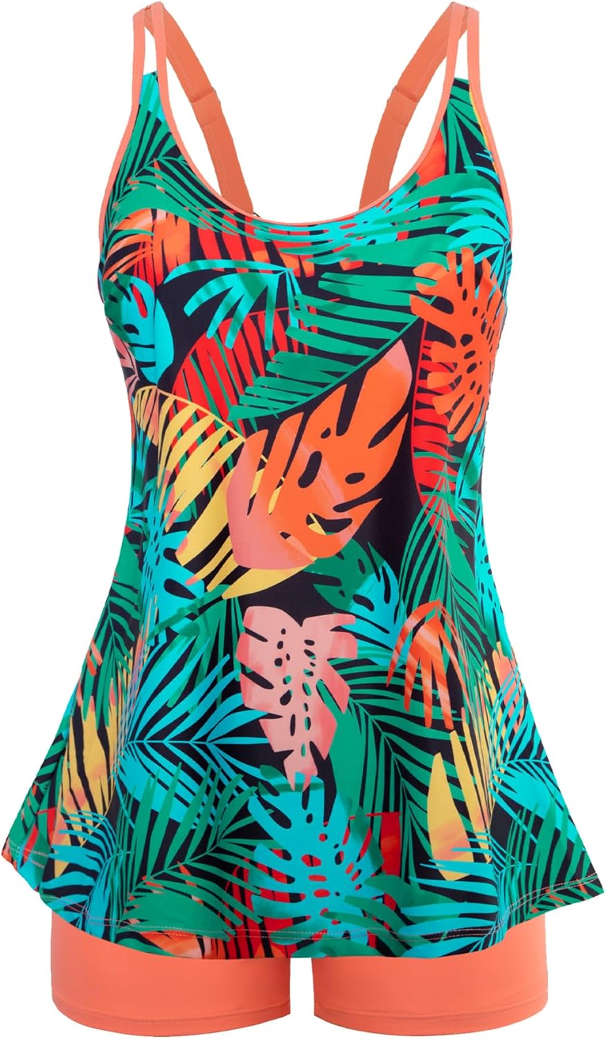 Swimsuits for Women Tummy Control Two Piece Bathing Suits Flowy Swim Tops with Boy Shorts