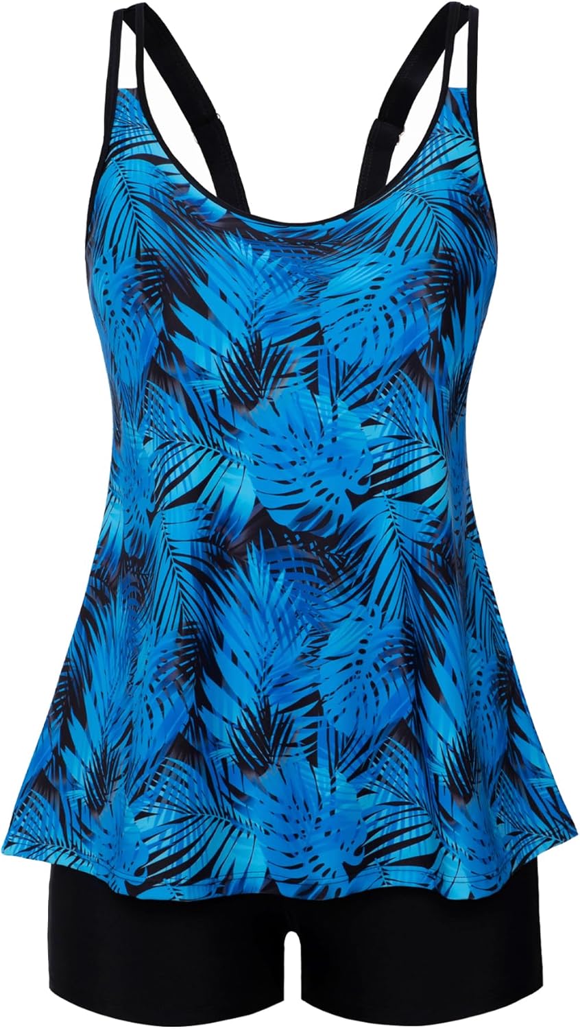 Swimsuits for Women Tummy Control Two Piece Bathing Suits Flowy Swim Tops with Boy Shorts