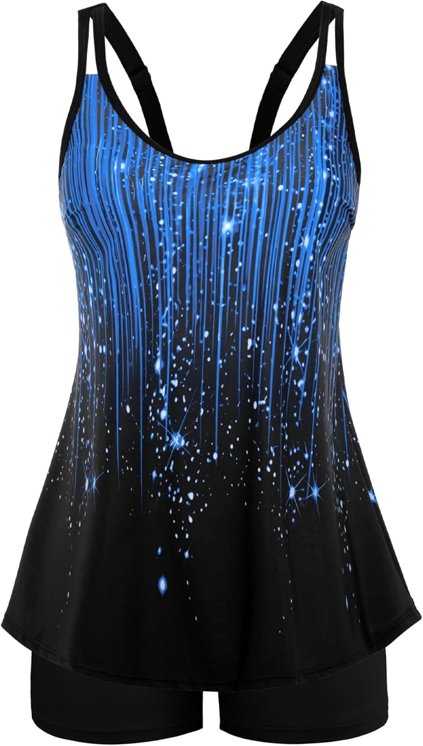Swimsuits for Women Tummy Control Two Piece Bathing Suits Flowy Swim Tops with Boy Shorts