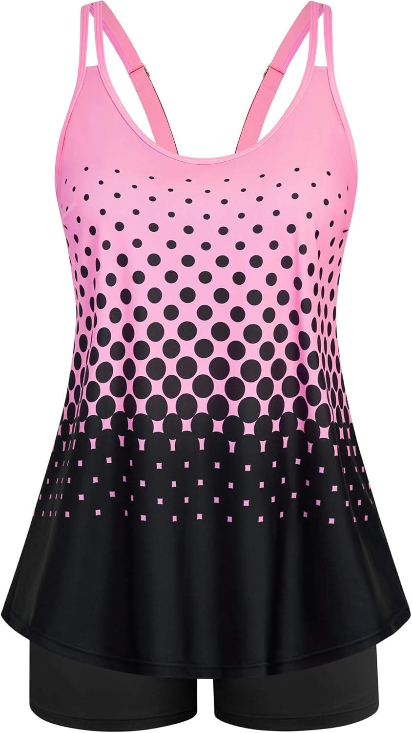 Swimsuits for Women Tummy Control Two Piece Bathing Suits Flowy Swim Tops with Boy Shorts