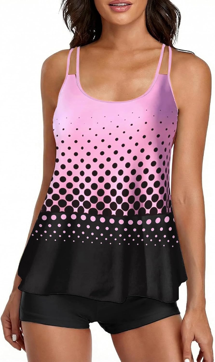 2026 Women Two Piece Tankini Swimsuit Tummy Control Plus Size Long Torso Top and High Waisted Boyshorts Bathing Suits