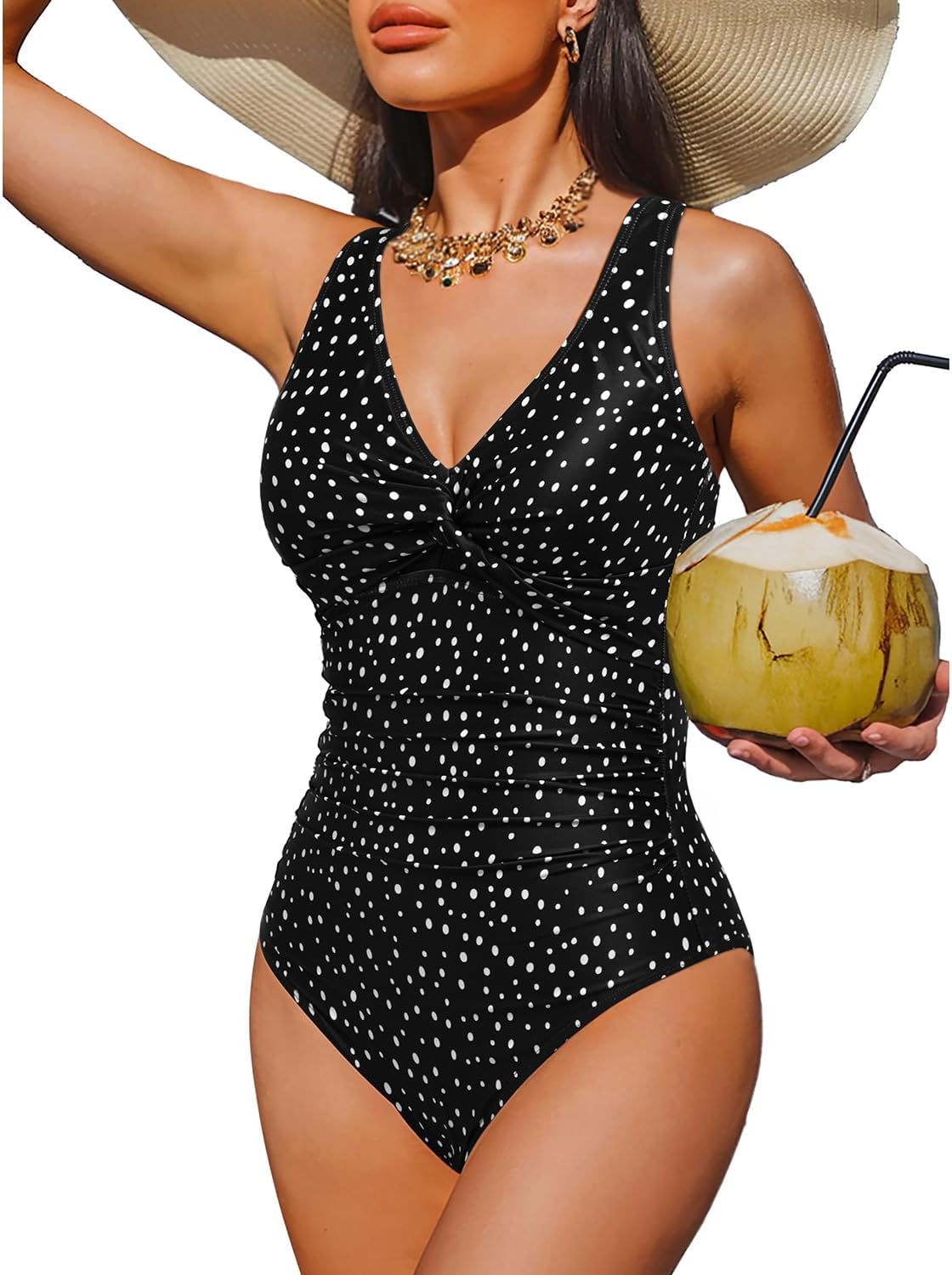 Women Tummy Control One Piece Swimsuit - Push Up Bathing Suit Full Coverage Slimming Swimwear