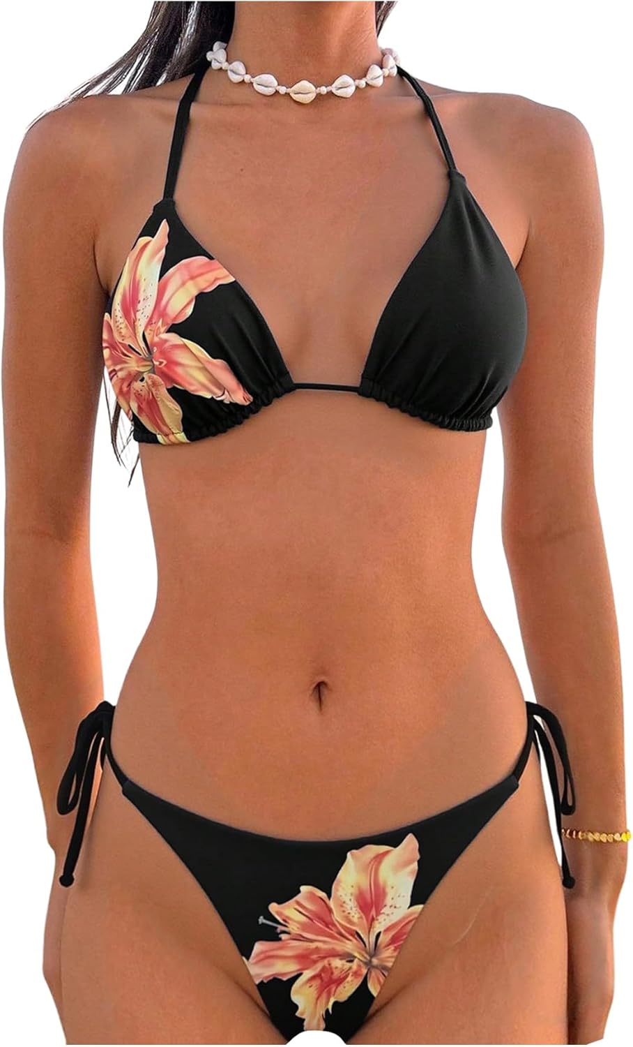 Women's Polka Dots Triangle Thong Bikini Sets Floral Cute Bathing Suit Swimsuits