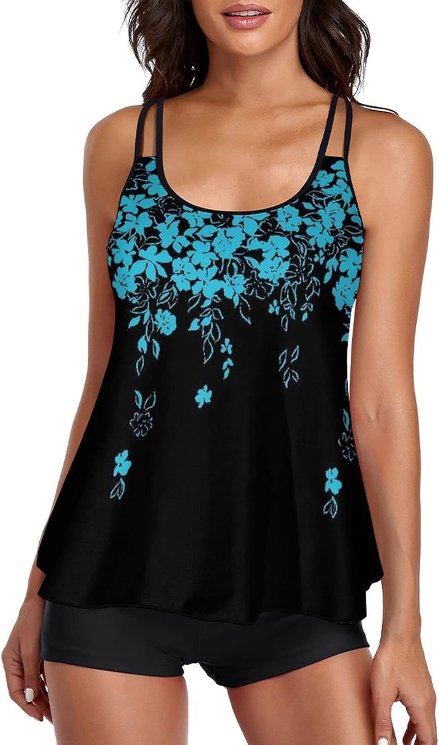 2026 Women Two Piece Tankini Swimsuit Tummy Control Plus Size Long Torso Top and High Waisted Boyshorts Bathing Suits