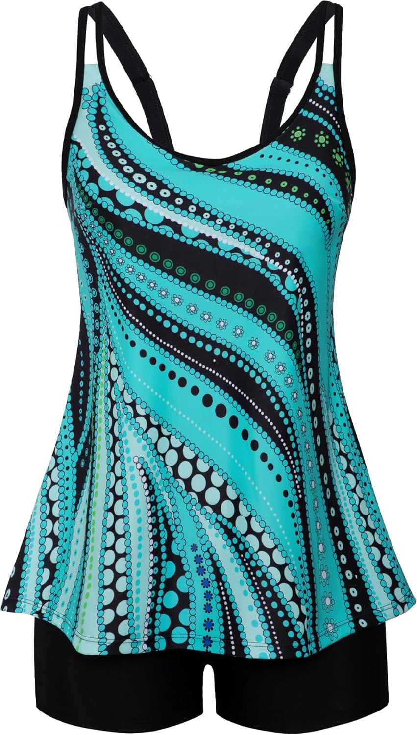Swimsuits for Women Tummy Control Two Piece Bathing Suits Flowy Swim Tops with Boy Shorts