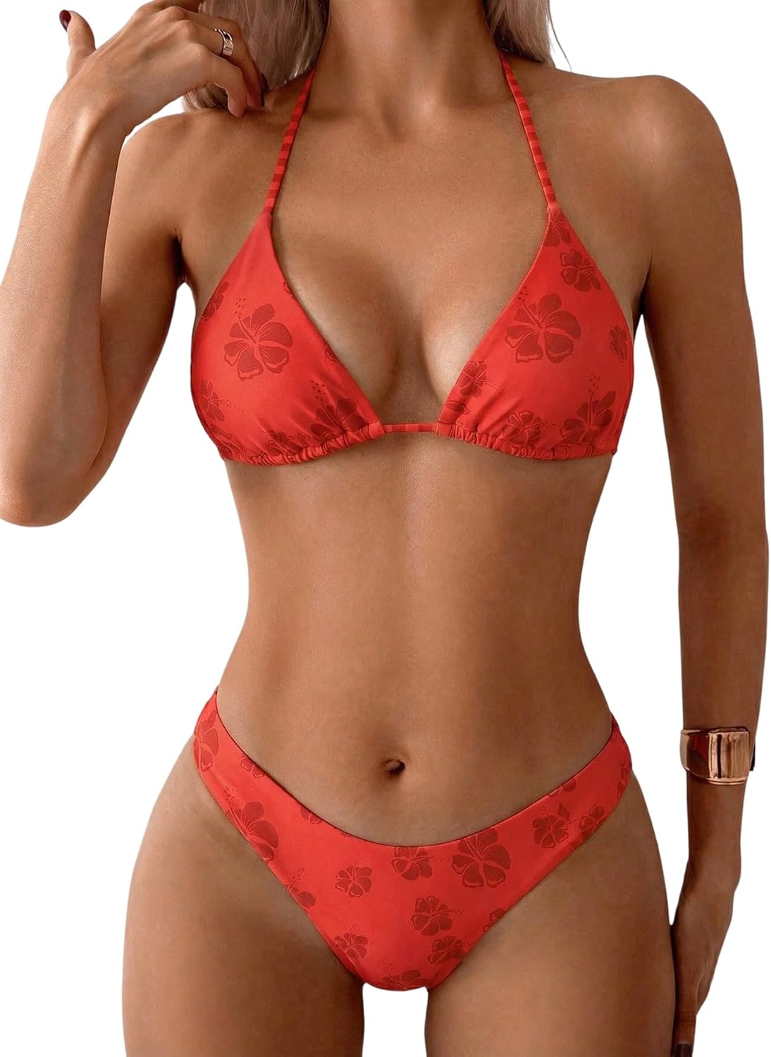 Women's Polka Dots Triangle Thong Bikini Sets Floral Cute Bathing Suit Swimsuits