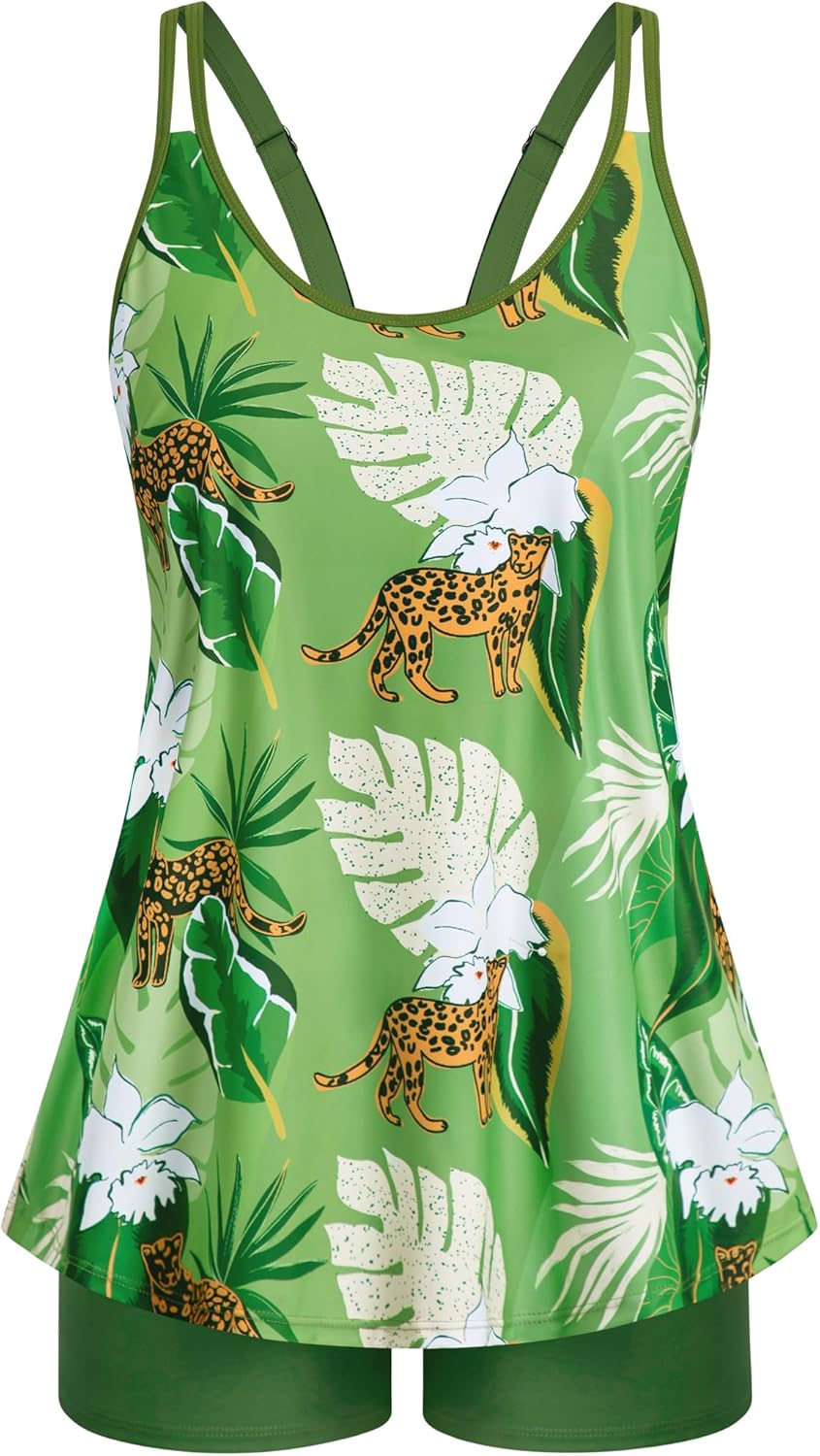 Swimsuits for Women Tummy Control Two Piece Bathing Suits Flowy Swim Tops with Boy Shorts